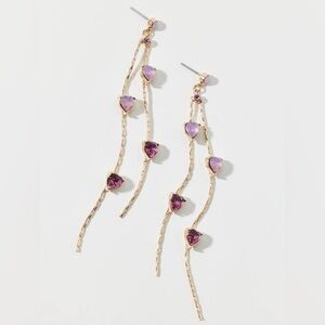 Heart Rhinestone Long Duster Gold Earrings